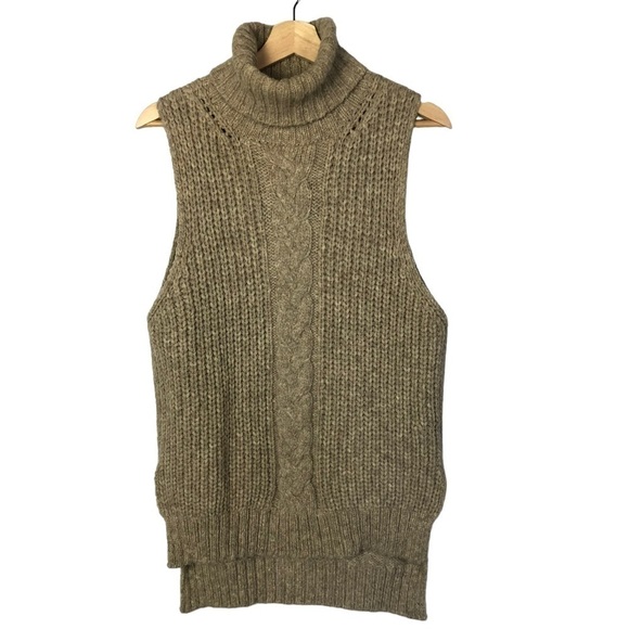 Margaret O'Leary Alapca Light Brown Cable Knit Turtleneck Sleeveless Sweater S - Picture 1 of 4